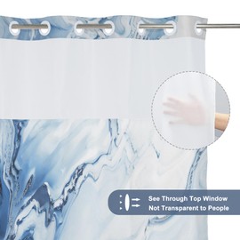 TYLCLTX No Hook Marble Shower Curtain with Snap in Liner RingLess Shower Curtain for Bathroom Light Blue Waterproof Fabric 71x74 inch