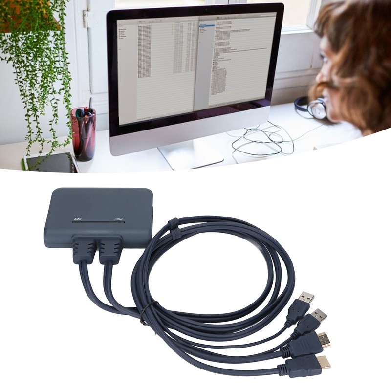 USB KVM Switch 2 Ports Wired HD Multimedia Interface KVM