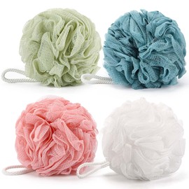 BTYMS Loofah Bath Sponges 60g/pc Shower Pouf Bath Scrunchies Body Puffs for Shower Exfoliating - Pack of 4