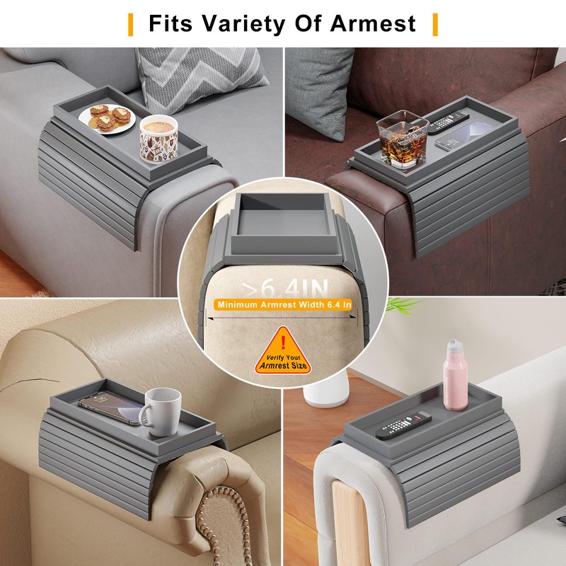 Bestjing Sofa Armrest Tray Table for Couch - 2-in-1 Foldable