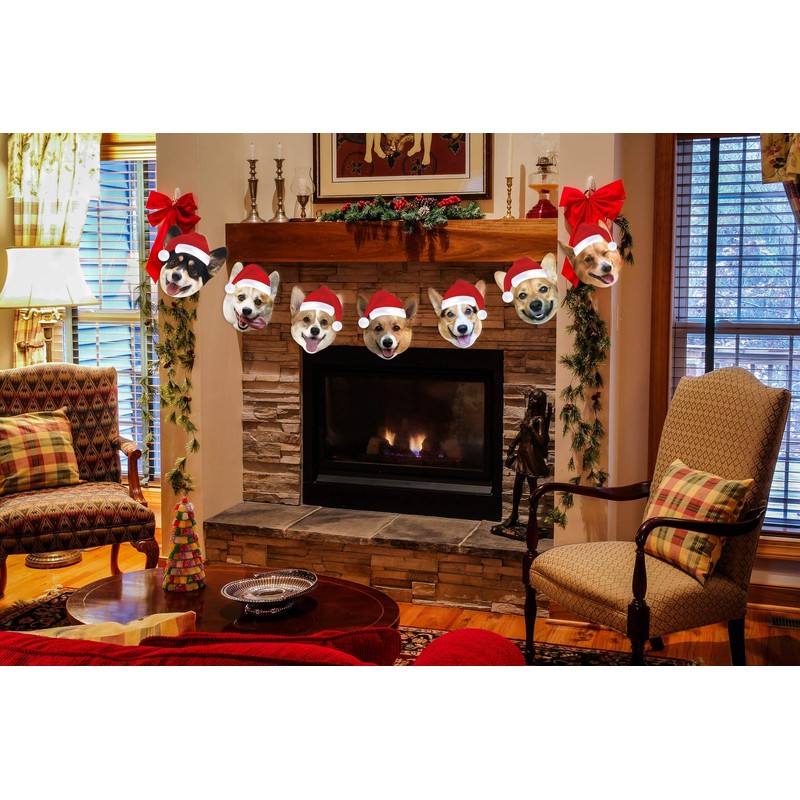 Corgi Christmas Garland, Dog Face Christmas Hanging Decorations