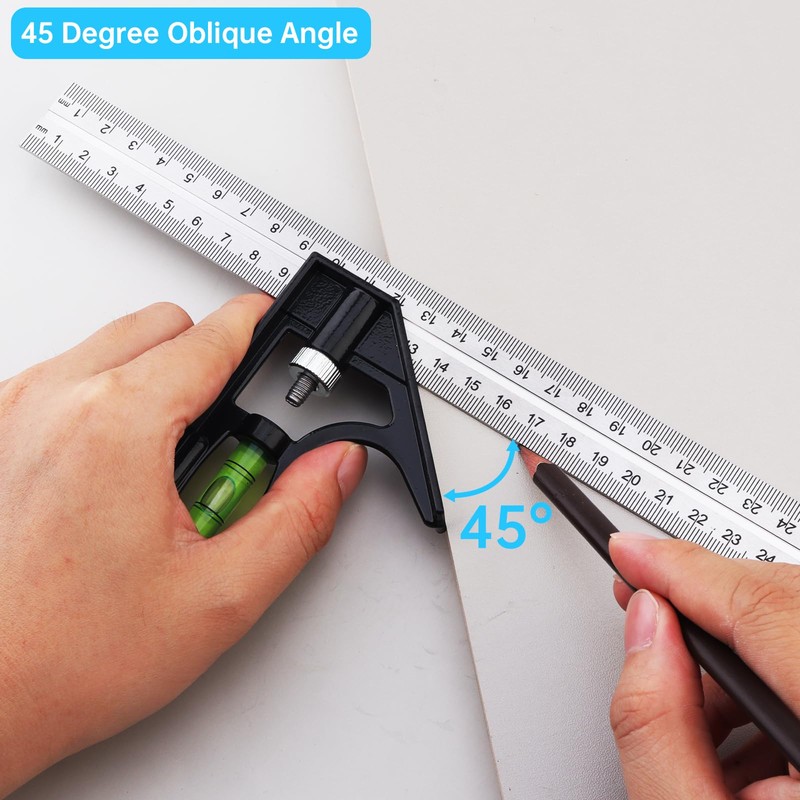 Smgda Combination Square, 12Inch/300mm Stainless Steel Combo Angle Ruler, Metric