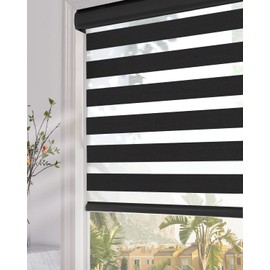 Persilux Custom Size Zebra Roller Window Shades Dual Layer Roller Sheer Shades Blackout Window Shades Blinds Light Filtering for Day and Night, Home and Office, Windows and Livng Room Black