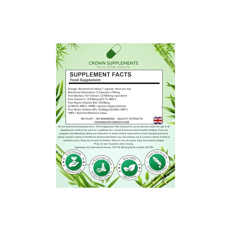 Pure Hair Skin and Nails Capsules | Biotin Bamboo Vitamin
