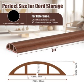 Eapele Floor Cord Cover 6 ft, Wood Brown Floor Cable Cover Self Adhesive Cable Protector, Prevent Trip Hazard for Home Office or Outdoor Settings, Cable Cavity 0.47" (W) x 0.27" (H)