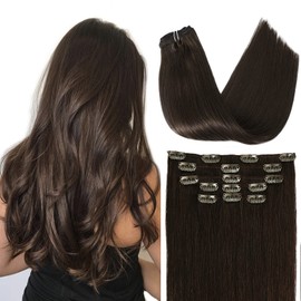 Clip in Hair Extensions 120 Grams/4.2 Ounce 100% Brazilian Remy Human Hair Extensions 9A Thickened Soft Silky Straight for Fashion Women 7pcs 17clips Full Head(18Inch Dark Brown #2)