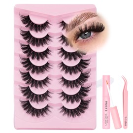 Losha Lashes Fluffy Volume False Eyelashes 7 Pairs Cat Eye Lashes Kit with Lash Glue and Lash Tweezers 6D Vegan Fake Eyelashes that Look Like Lash Extensions (PL008)