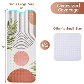 Bathtub Mat Non Slip, Bohemia Extra Long Bath tub Mat Shower Floor Mat with Suction Cups and Drain Holes for Adults Kids Elderly 40 X 16 Inch