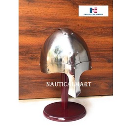 NauticalMart Wooden Helmet Stand Solid Medieval Roman Viking Helmet Display Stand Crusader Display Templar Spartan Cosplay LARP Knight Stand Brown