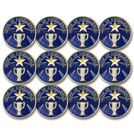 SHOP AWARDS AND GIFTS 1 Inch Round Enamel Star of Excellence Lapel Pin, Achievement Award, Honor, Recognition Gifts, Bulk Pack of 12