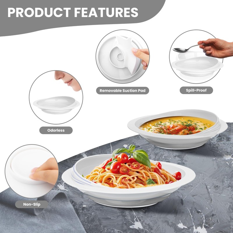 MOSKESON 2Pack Spill Proof Scoop Plate with Non-Skid Suction Base,