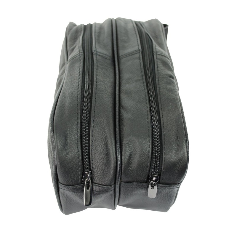 LORENZ - Miami Large Leather Wash Bag Toiletry Case (Black)