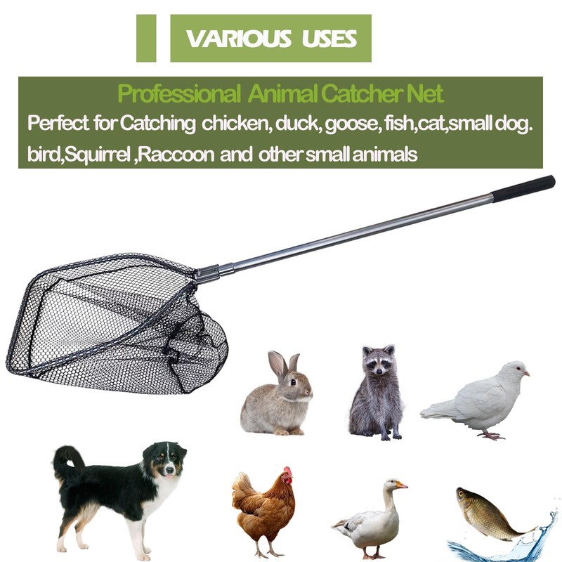Catch Pole Net with Telescopic Handle,Animal Catcher Net for Cat,Rabbit,Chicken,Duck,Goose,Fish,Racoon,and