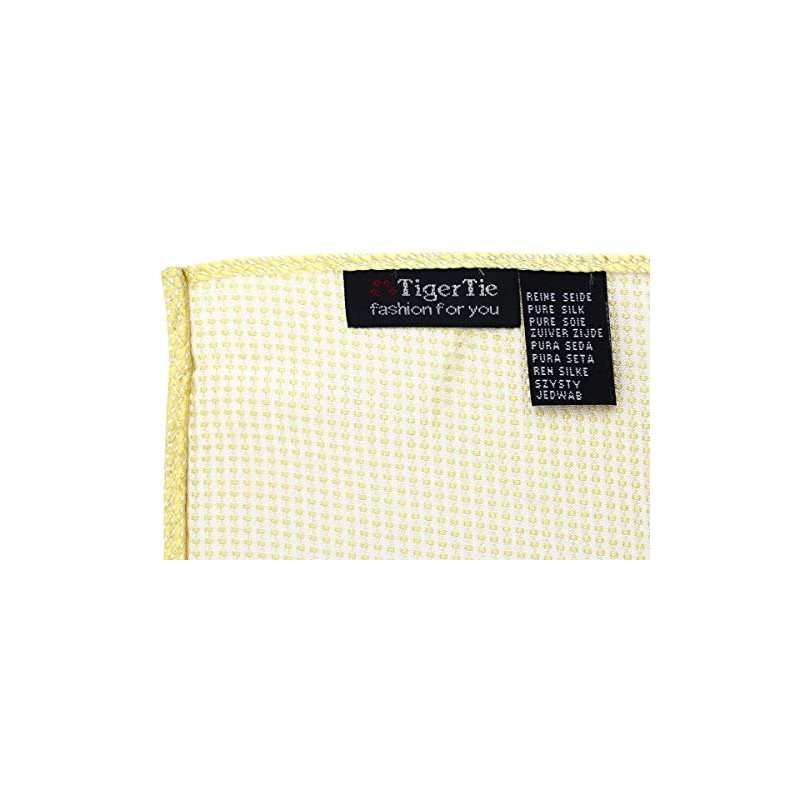TigerTie Designer Silk Handkerchief in Yellow Pale Yellow Silver Polka