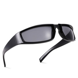 COASION Futuristic Sunglasses for Men and Women, UV400 Protection, Y2K Wrap Around Sports Sunglasses, Glossy black/grey