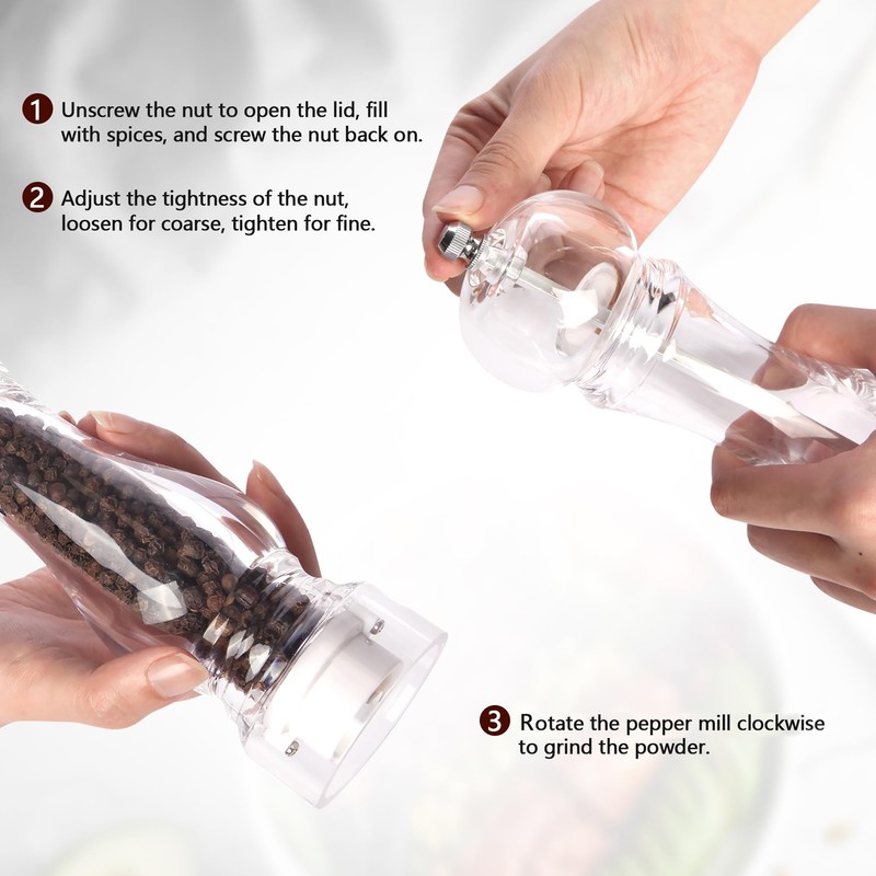 LHS Pepper Mill Grinder Salt Grinder, Arcylic Peppercorn Grinders with