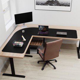 Mydours 61" x 77" x 24" L Shaped Desk Pad (Black), Extra Large Dual-Sided PU Leather Corner Desk Mat Protector for Home Office Computer Gaming