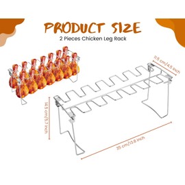 Victhur Chicken Leg Rack for Grill 2 Pack - 14 Slots Stainless Steel Chicken Drumstick Holder & Wing Rack for Smoker BBQ Oven Grilling (Set of 2)