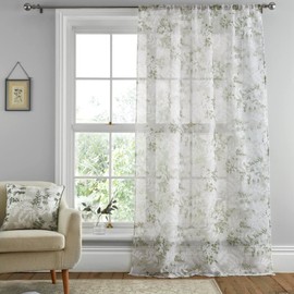 Dreams & Drapes Net Curtains for Window W55 x L48 (140 x 122cm), Voile Curtains for Bedroom/Living Room, Floral Leaf Sheer Curtains, Transparent Curtains, Window Treatment