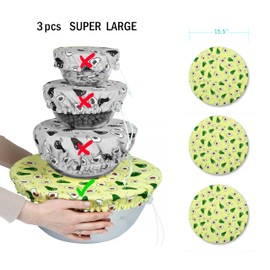 Large US Size for Handmade Reusable Cotton Fabric Bowl Covers - Two Layers of Fabric (Only Extra Large Set of 3, Avocado)