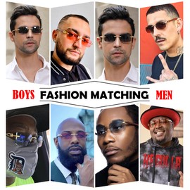 Heptagram Rectangle Fashion Rimless Sunglasses for Women Men Gangster 90s Frameless Shades Retro Vintage Trendy Eyewear (7533-3pcbrown+grey+clear)