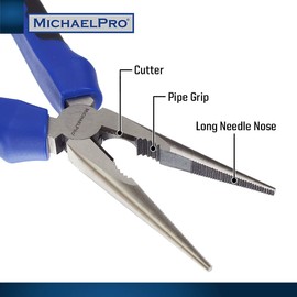 MichaelPro 8-Inch Long Nose Plier with Wire Cutter, Precision Needle Nose Plier | MP003026