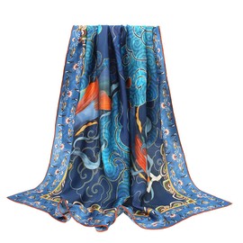 ANDANTINO 100% Pure Mulberry Silk Scarf 43" Large Square Lightweight Headscarf& Shawl–Women Hair Wraps-With Gift Packed (Brown&Blue)