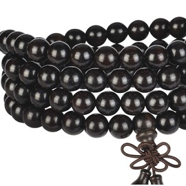 anzhongli mala beads bracelet 108 8mm Beaded Necklace sandalwood elastic (Gourd - black sandalwood)