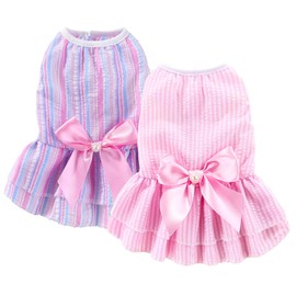 Dog Dress, Cute Pet Princess Dresses with Bright Color Design, Sweet Bowknot, Dog Clothes for Small Dogs Girl, Breathable & Lightweight, for Spring Summer, 2 Pack (Pink Purple, Large)