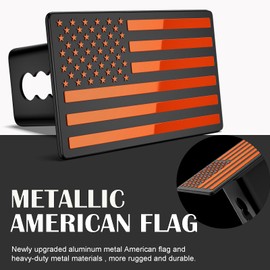 2 Inch Trailer Hitch Cover with American Flag, Heavy Metal Trailer Hitch Cover Fit for 2 Inch Hitch Receivers,3 * 5" Orange