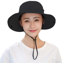 Sun Hat, Women's Hat, UV Protection, Ponytail, Outdoor Hat, Safari Hat, For Work, Bicycle Hat, Wide Brim, Women's Cap, Foldable, 2-Way Wear, Black