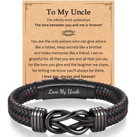Uncle Gifts, To My Uncle Brown Infinity Leather Bracelet for Men as Christmas Valentines Fathers Birthday Easter Thanksgiving Gifts for Men