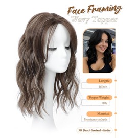 MORICHY Hair Topper 16Inch Hair Toppers for Thinning Hair Women Wavy Curly Fringe Clip in Hair Topper Add Hair Volume Synthetic Wiglets Hair Pieces For Women (Brown Highlights)