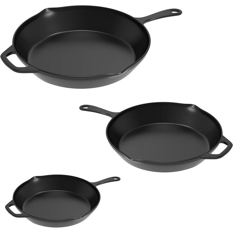 Frying Pans - Set of 3 Pre-Seasoned Cast Iron Skillets