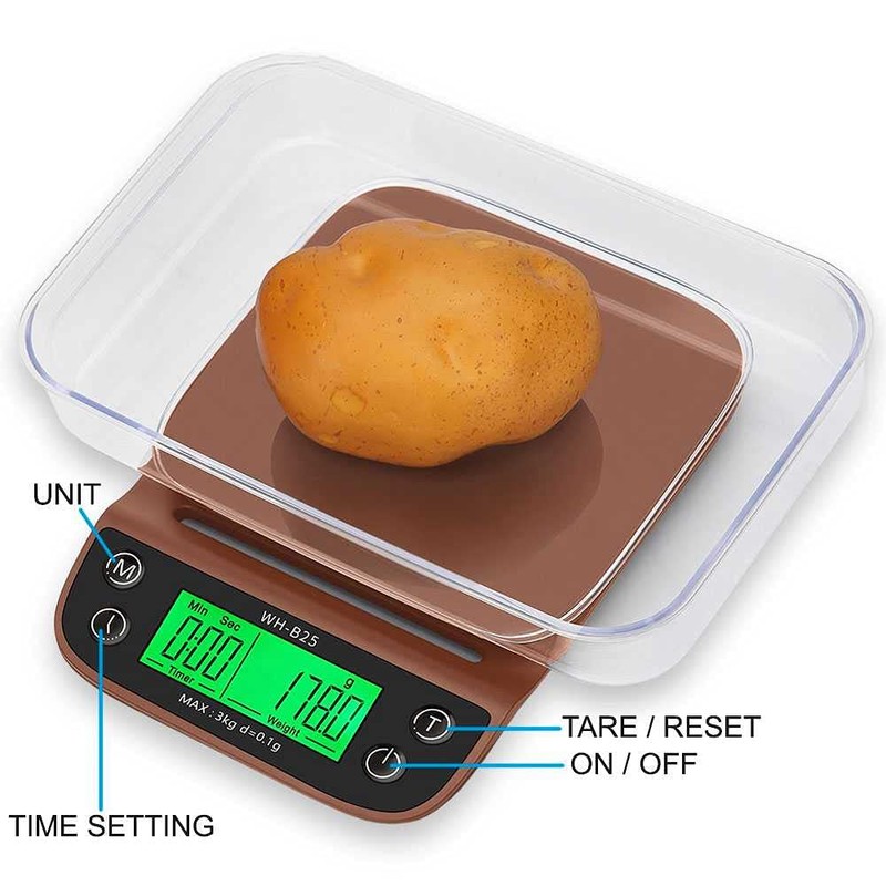OcioDual WH-B25 Kitchen Scales Brown Digital Baking Scales LCD LED