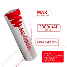 BEVIGOR Lithium Batteries AA 12Pack, 3000mAh 1.5V Double A Lithium Battery, Longer Lasting AA Batterie for Blink Camera Smart Lock Deadbolt, Security Aralm System etc High-Tech Devices, Non-Rechargeable
