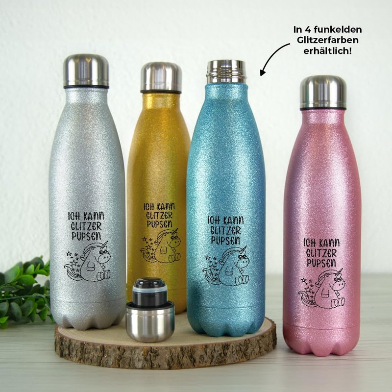 Stainless Steel Glitter Drinking Bottle | I Can Pupsen Glitter