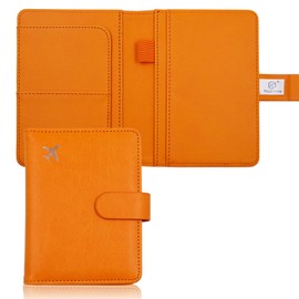 Melsbrinna Passport Holder Covers Case, Waterproof Rfid Blocking Travel Wallet Passport Holder with Pen Holder, Cute Passport Book for Women/Men (Orange)