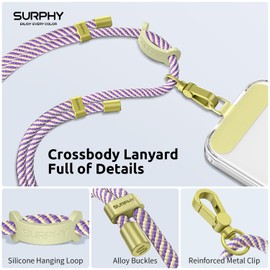 SURPHY Phone Lanyard with Patch, Adjustable Crossbody Phone Strap, Neck Phone Holder Compatible with Most Phones, Airpods, Key Lanyard and more (Yellow & Purple)