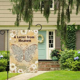 A Letter From Heaven Garden Flag 12x18 Double Sided, Small Burlap Memorial Commemorate Butterfly Garden Yard Flags Cemetery Decorations for Grave Outdoor Outside (ONLY FLAG)