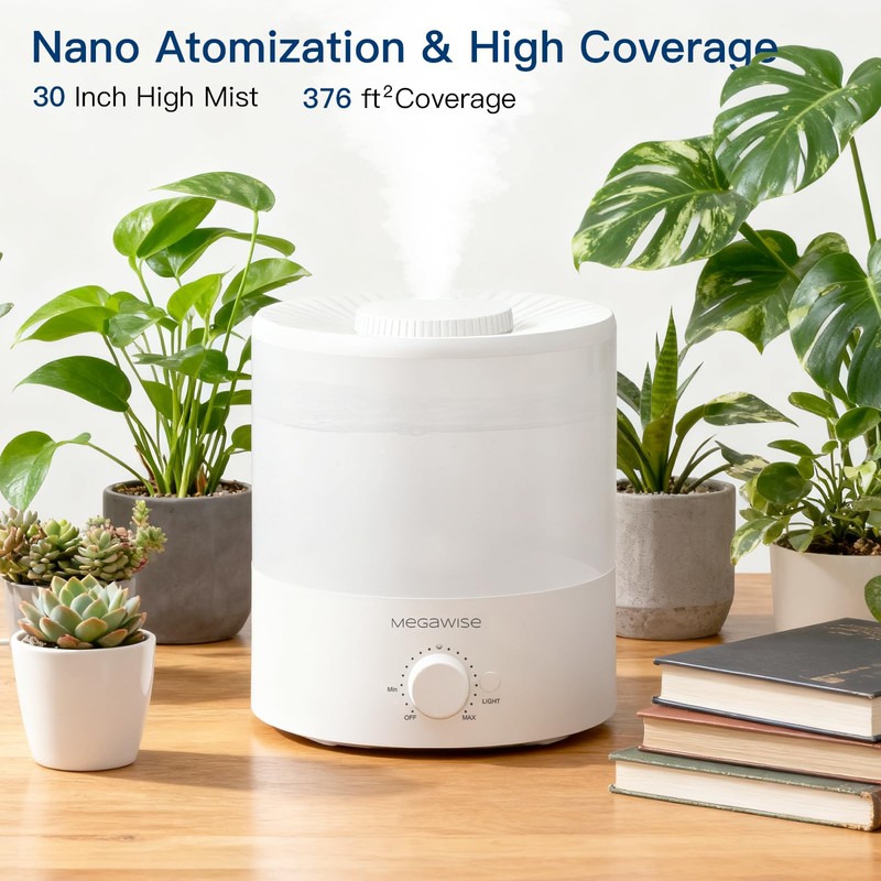 MEGAWISE 1.5L Cool Mist Humidifier for Bedroom, Home, Office, and