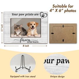 Zgogy Pet Memorial Picture Frame 4x6 - Your Paw Prints Are Forever In Our Hearts, Wooden Photo Frame With Stand Display Frame Desk Decor Home Decor Pet Memorial for Dog or Cat (Horizontal) -11