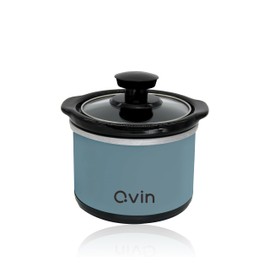 0.65-qt mini Round Slow Cooker, Fondue Melting Pot Warmer with Diswasher-safe Stoneware Crock, Glass Lid, Stainless Steel, Surf Blue