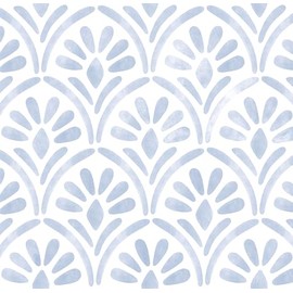 Hopepak Blue Wallpaper Peel and Stick Modern Geometric Sector Contact Paper Boho Watercolor Removable Self-Adhesive Textured Wall Paper for Bedroom Cabinets 17.3"x78.7"