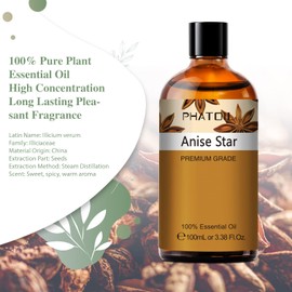 Anise Star 3.38fl.oz Essential Oil, PHATOIL Pure Aromatherapy Oils for Diffuser, Humidifier, Perfect for DIY Soap, Candle, Bath Bombs Making(100ml)