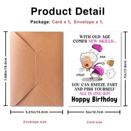 PTRUKD Funny Birthday Card for Old Women, Ladies Seniors, 50 60 70th Birthday Greeting Card