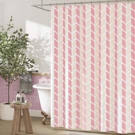 jinchan jinchan Pink and White Geometric Shower Curtain Chevron Arrow Farmhouse Shower Curtains for Bathroom Modern Waterproof Fabric with 12 Hooks 70x72 Inches