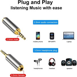AYMBH 3.5 mm Male to 2.5 mm Female & 2.5 mm Male to 3.5 mm Female Audio Headphone Adapter Pair, Gold-Plated Connectors for High-Fidelity Stereo Sound, Compact & Portable Plug-and-Play Converter