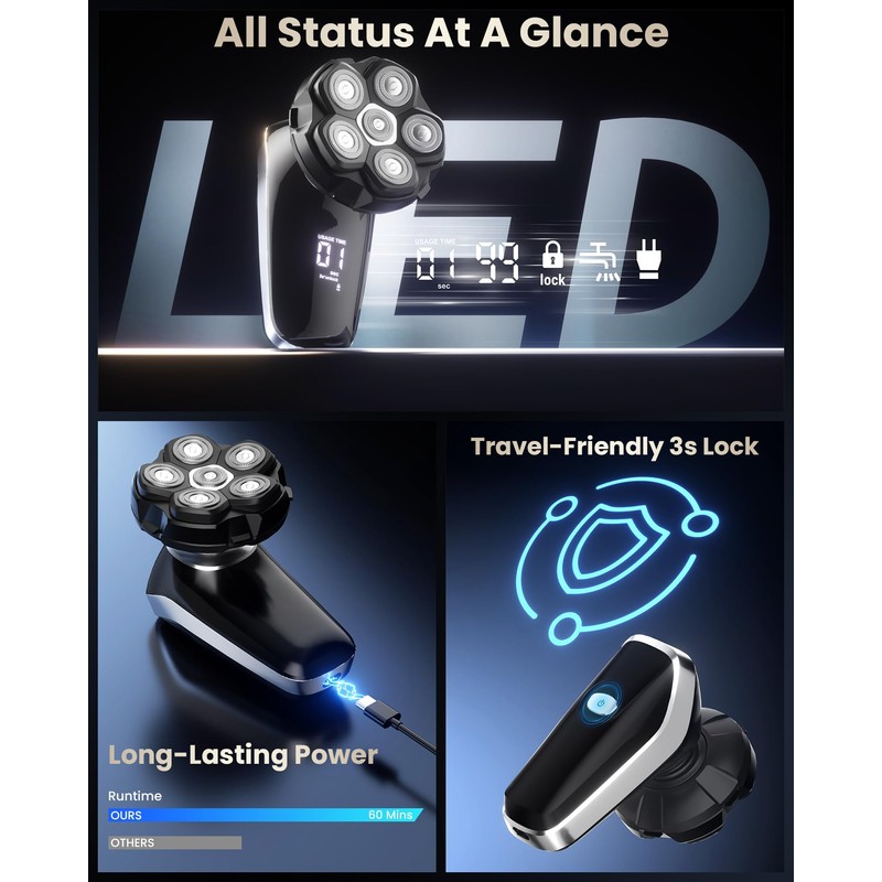 Electric Back Shaver for Men w/Long Handle, 6D Body Shaver