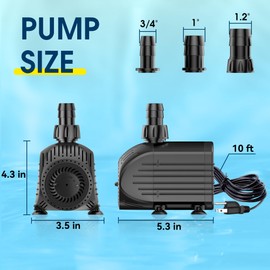NFESOLAR 880GPH Submersible Pump, 60W Ultra Quiet Submersible Water Pump with Dry Burning Protection 9ft High Lift for Fish Pond, Fountains, Waterfall, Hydroponics, Aquariums KF206